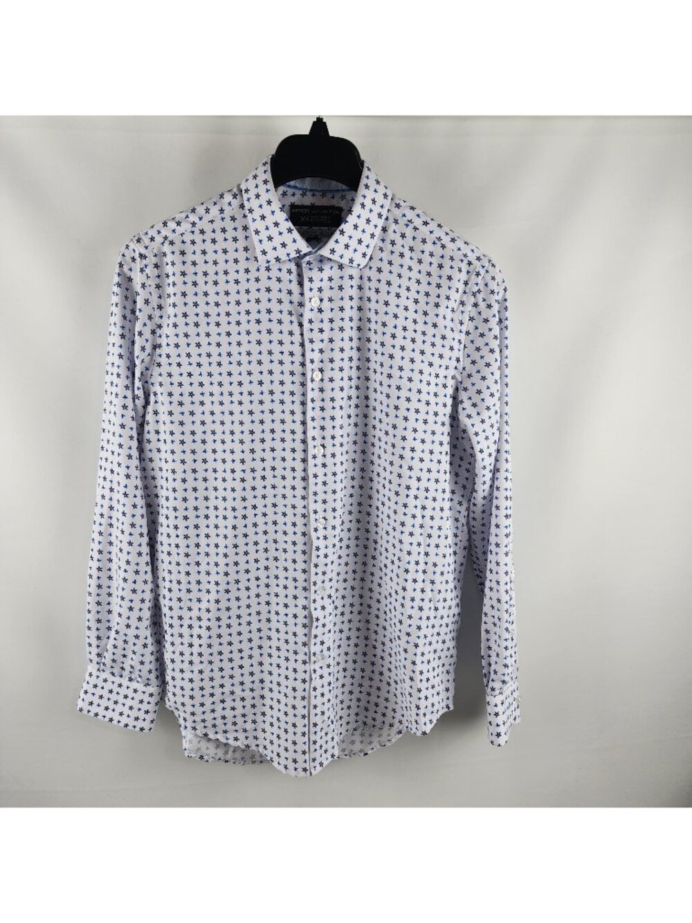 Report Collection Mens M Blue White X4 Performance Stretch Slim Fit Button Up